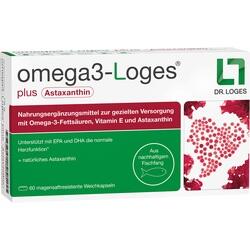 Verpackung von Omega-3-Nahrungsergänzung mit Astaxanthin und Vitamin E, Herz-Bild aus Punkten.